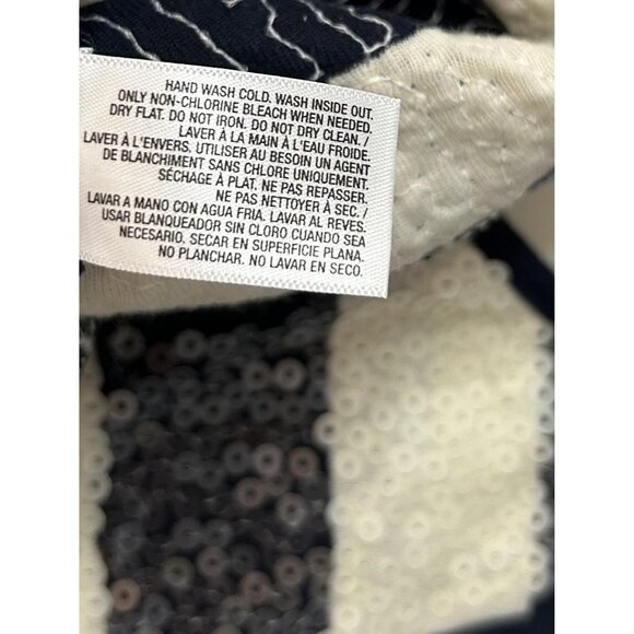 Old Navy Sequin Tank Top Womens M Navy Blue Cream Striped Scoop Neck Layer Party - Picture 11 of 11